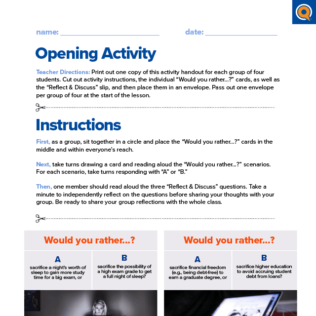 1.1 Worksheet: Opening activity
