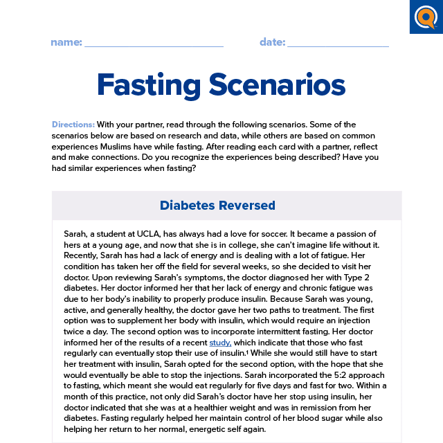2.4 Worksheet: Fasting scenarios