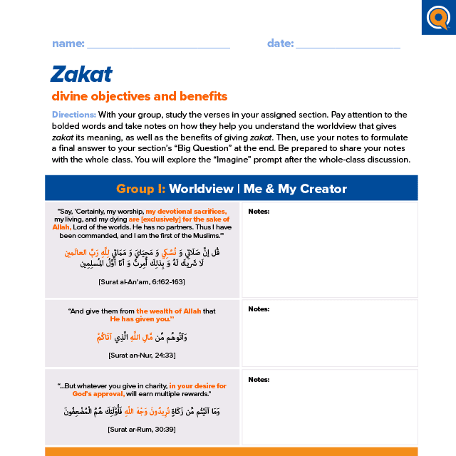 3.2 Worksheet: Zakat: Divine objectives and benefits