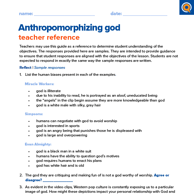 1.3 Teacher’s reference | Anthropomorphizing god