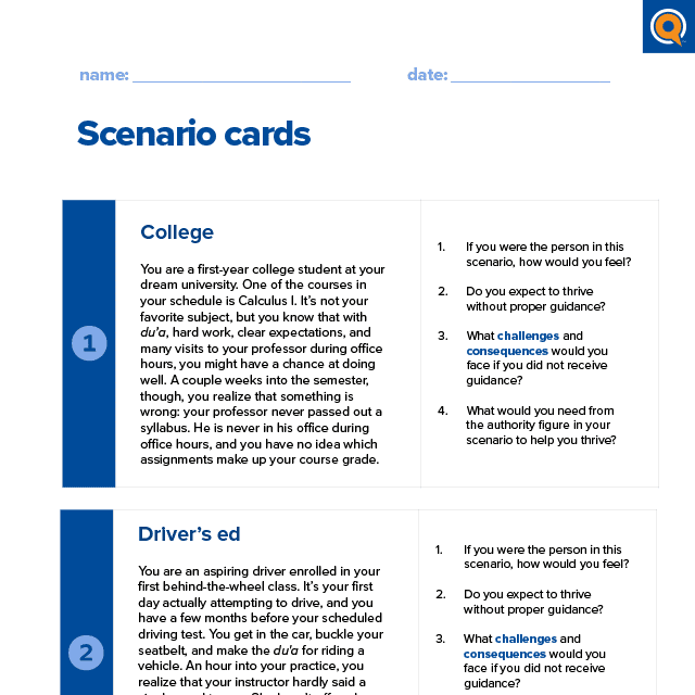 1.1 Worksheet: Scenario cards 
