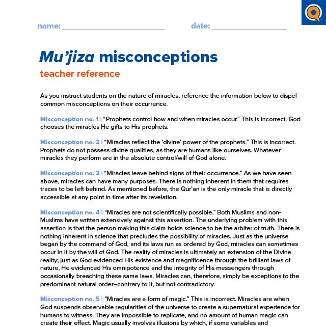 2.1 Teacher reference: Mu’jiza misconceptions