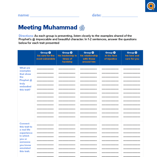 3.2 Worksheet: Meeting Muhammad ﷺ