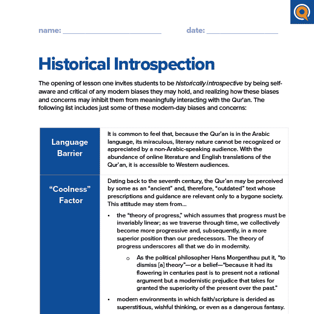 1.1 Teacher reference: Historical introspection