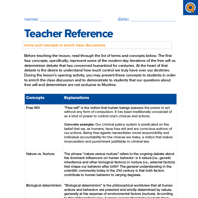 1.1 Teacher's reference