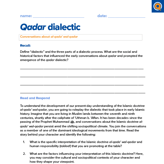 2.3 Worksheet: Qadar dialectic