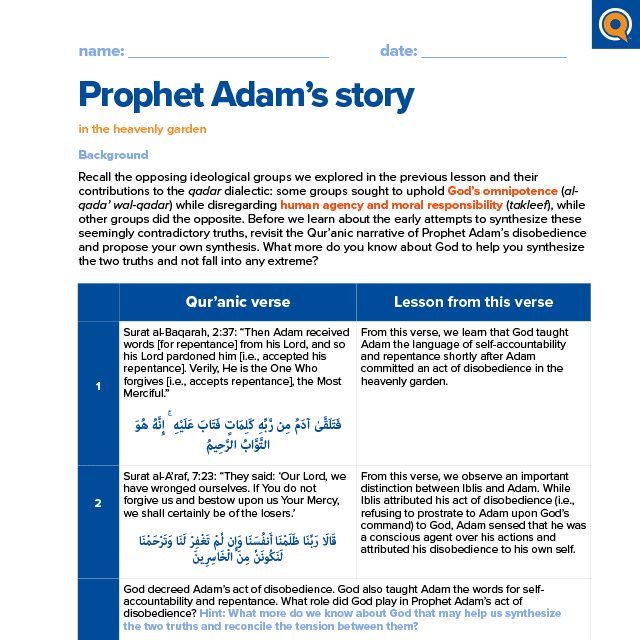 3.2 Worksheet: Prophet Adam's story