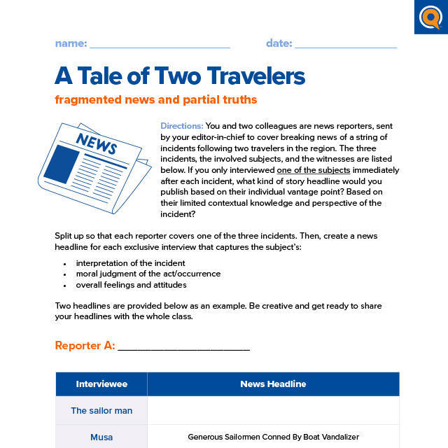 1.1 Worksheet: A tale of two travelers