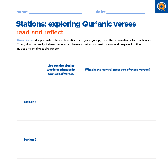 2.1 Worksheet: Stations - Exploring Qur’anic verses