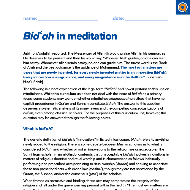 1.3 Teacher reference: Bi’dah in meditation