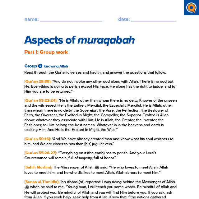 3.2 Worksheet: Aspects of muraqabah