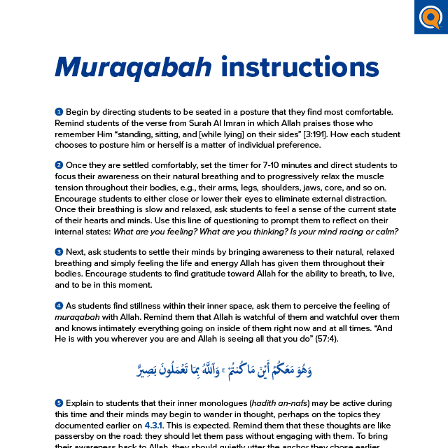 3.3 Teacher reference: Muraqabah instructions