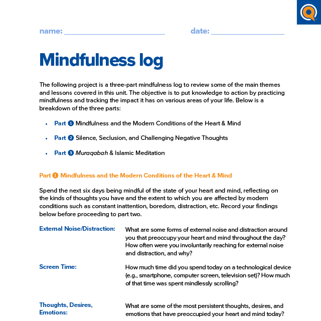 3.4 Homework: Mindfulness log