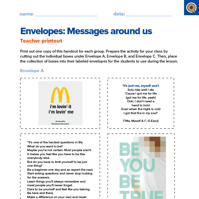 1.3 Student resource - Envelopes: Messages around us