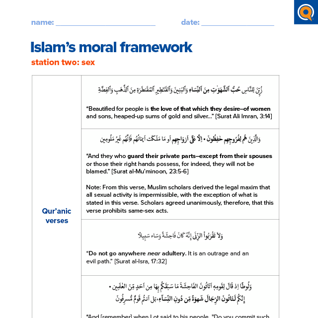 2.3 Student reference - Islam’s moral framework: Sex