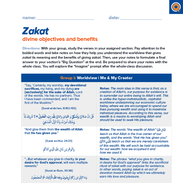 3.2b Worksheet: Zakat: Divine objectives and benefits