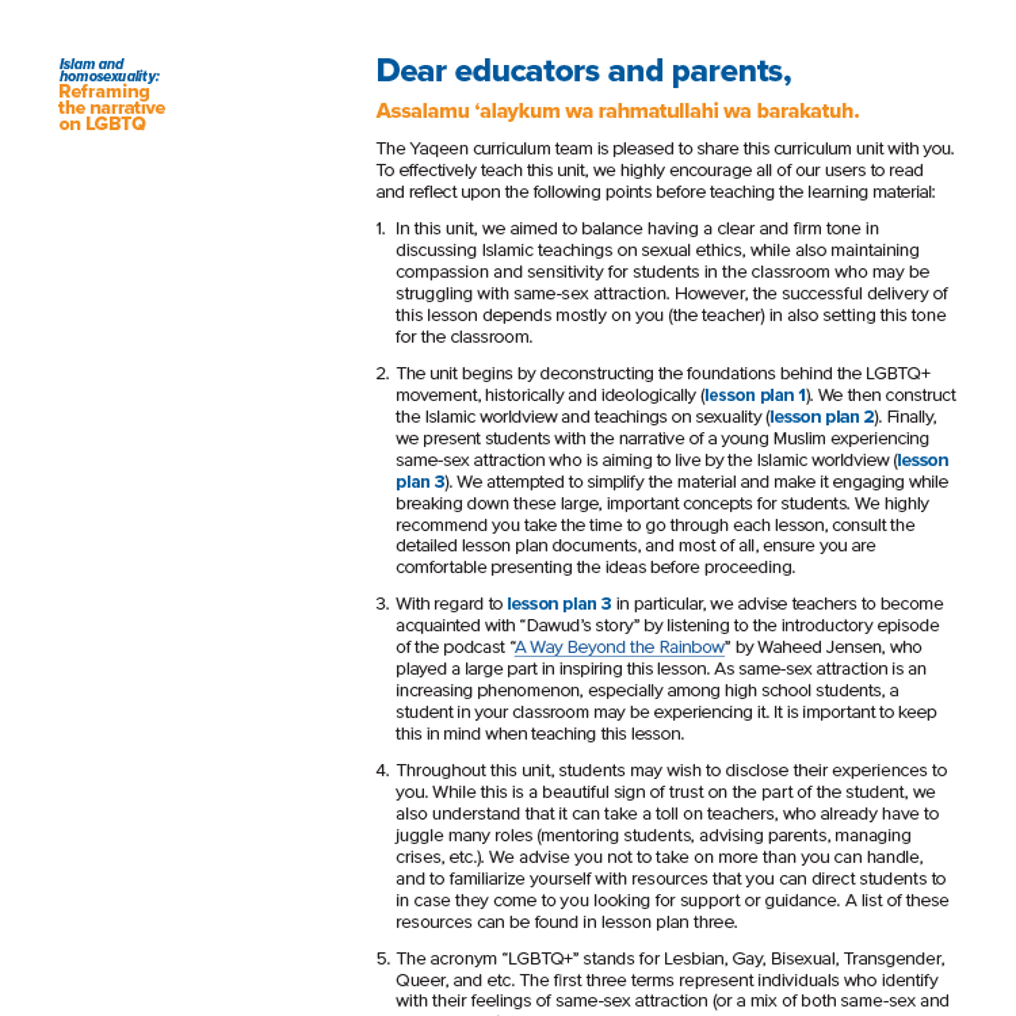 Note to educators and unit fundamentals